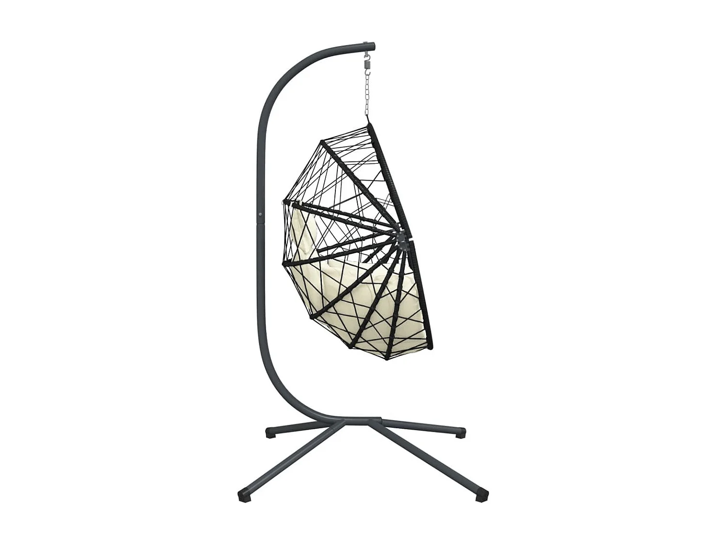 Silla colgante en forma de huevo y soporte de ratán y acero beige