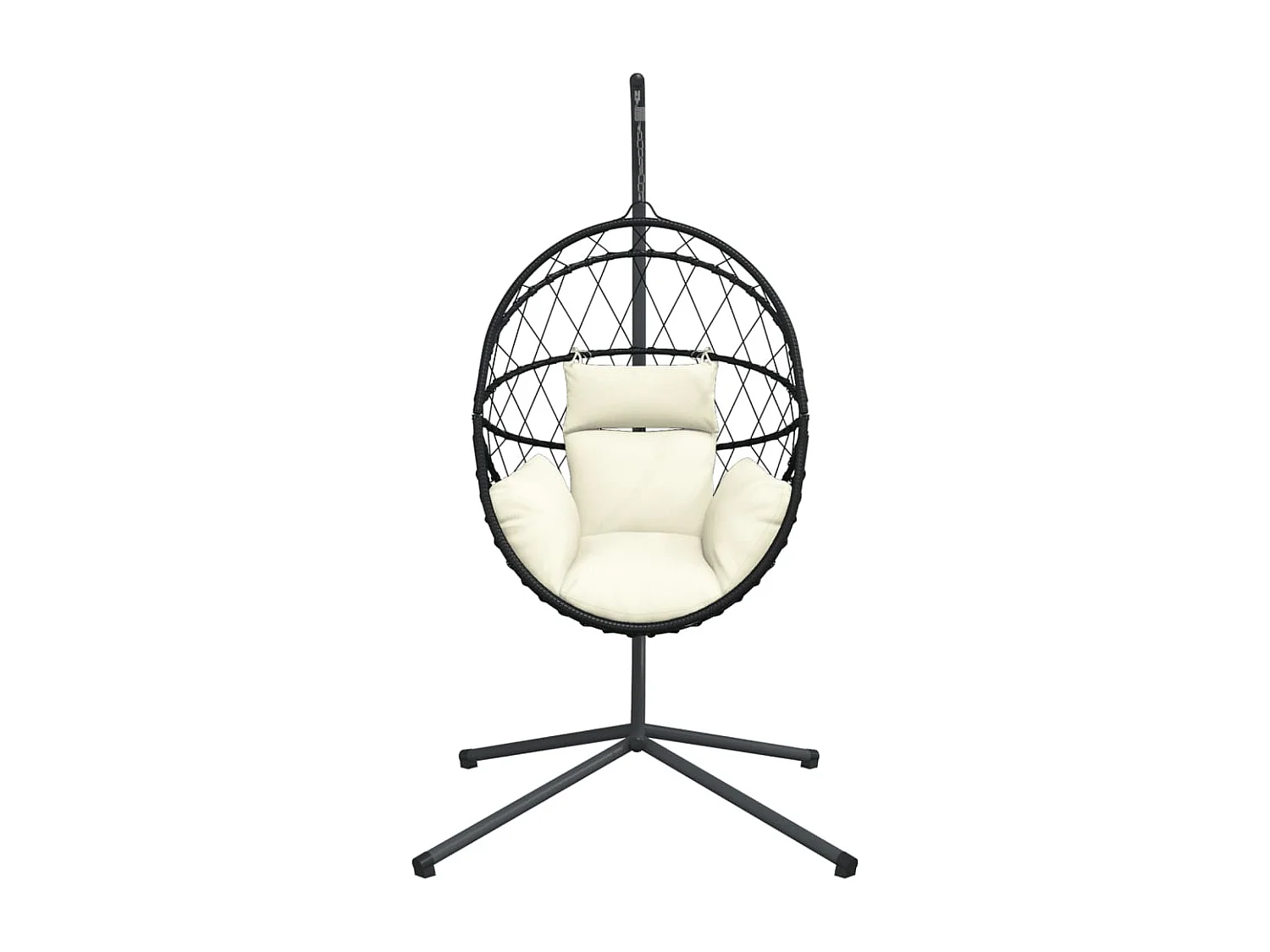 Chaise suspendue en forme d'œuf et support beige rotin et acier