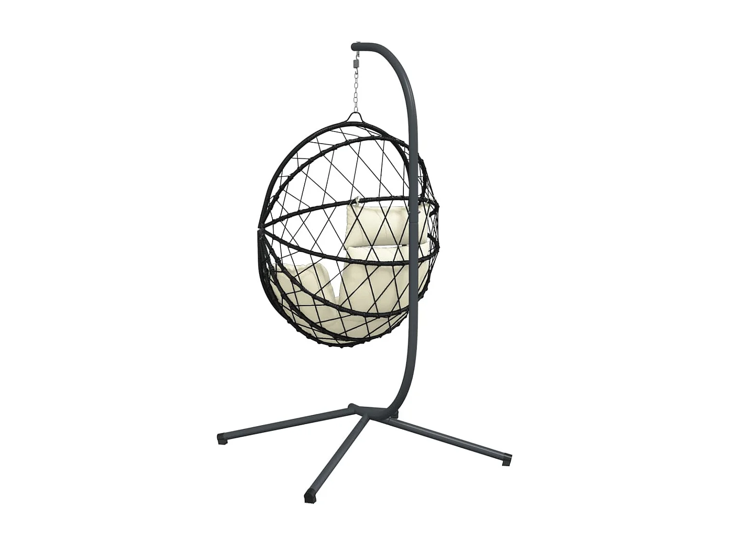 Chaise suspendue en forme d'œuf et support beige rotin et acier