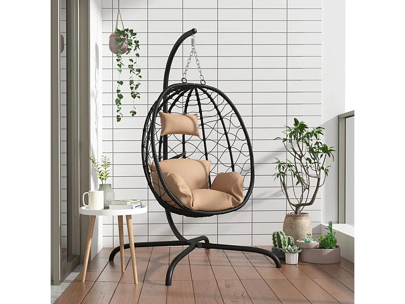 Chaise suspendue en forme d'œuf avec coussin taupe