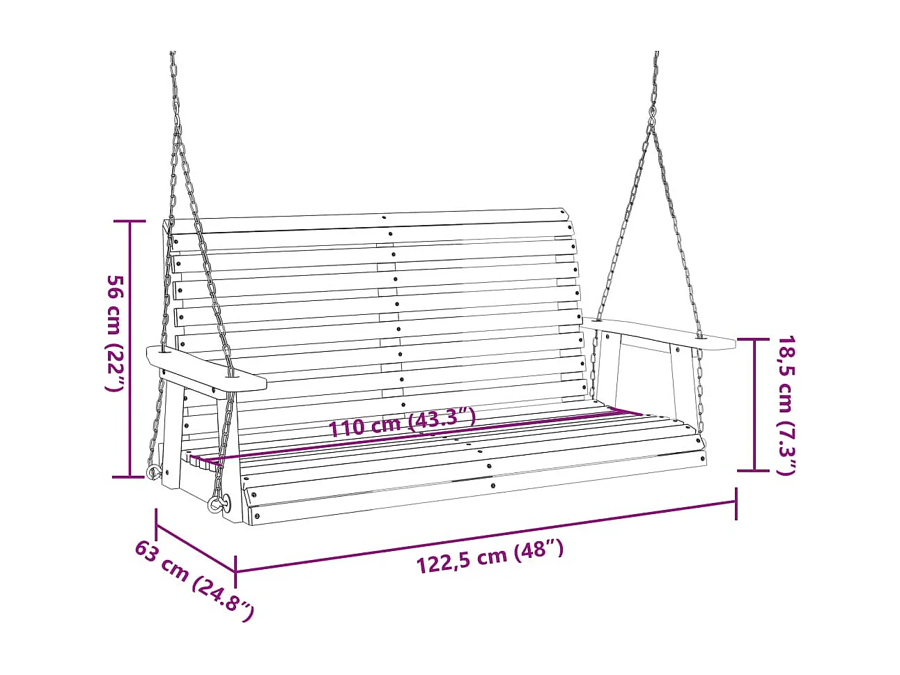 Gartenschaukelbank mit Metallketten aus massivem Tannenholz