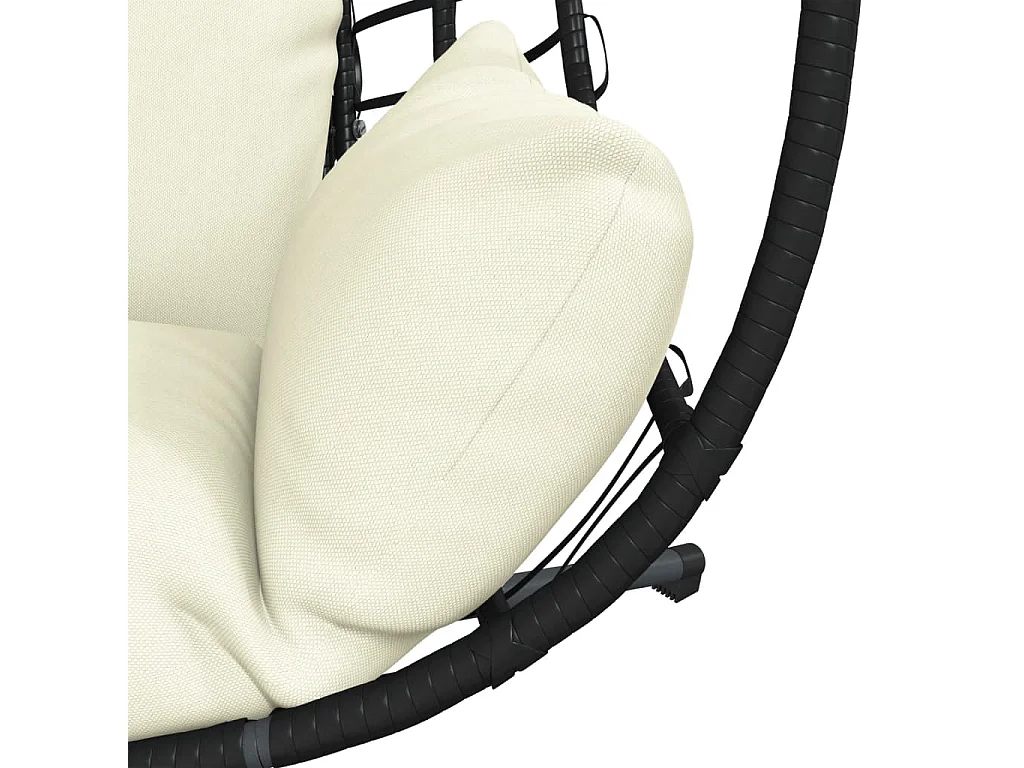 Cadeira suspensa em formato de ovo e suporte em rattan bege e aço