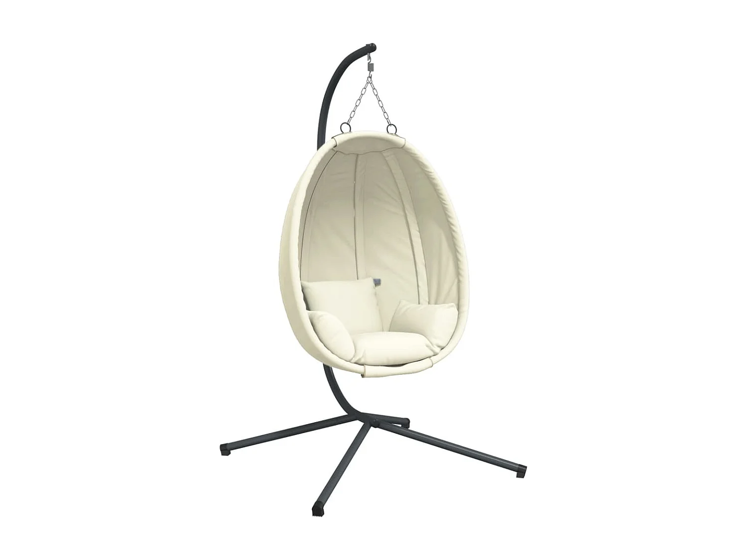 Chaise suspendue en forme d'œuf et support beige tissu et acier