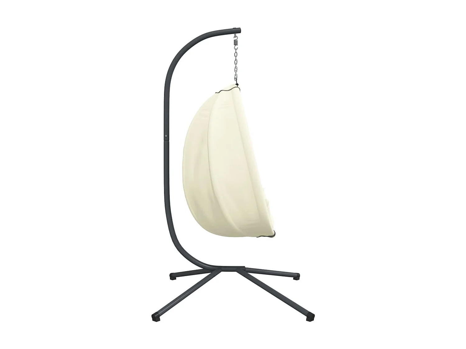 Chaise suspendue en forme d'œuf et support beige tissu et acier