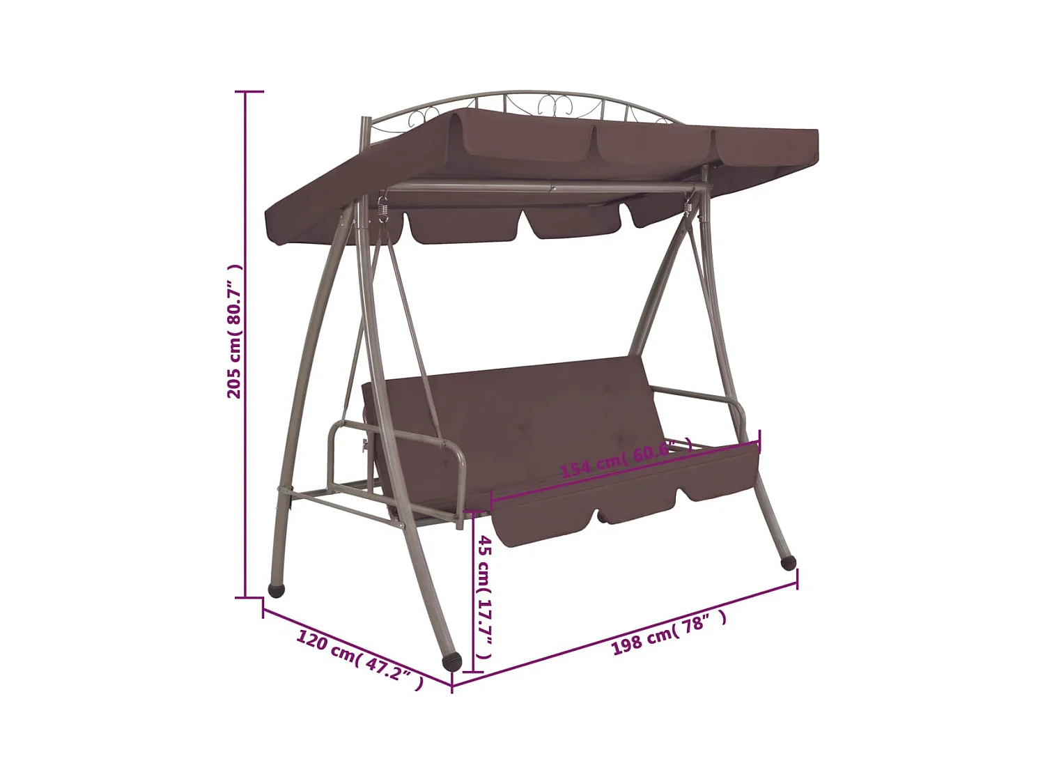 Balancelle convertible d'extérieur avec auvent Café