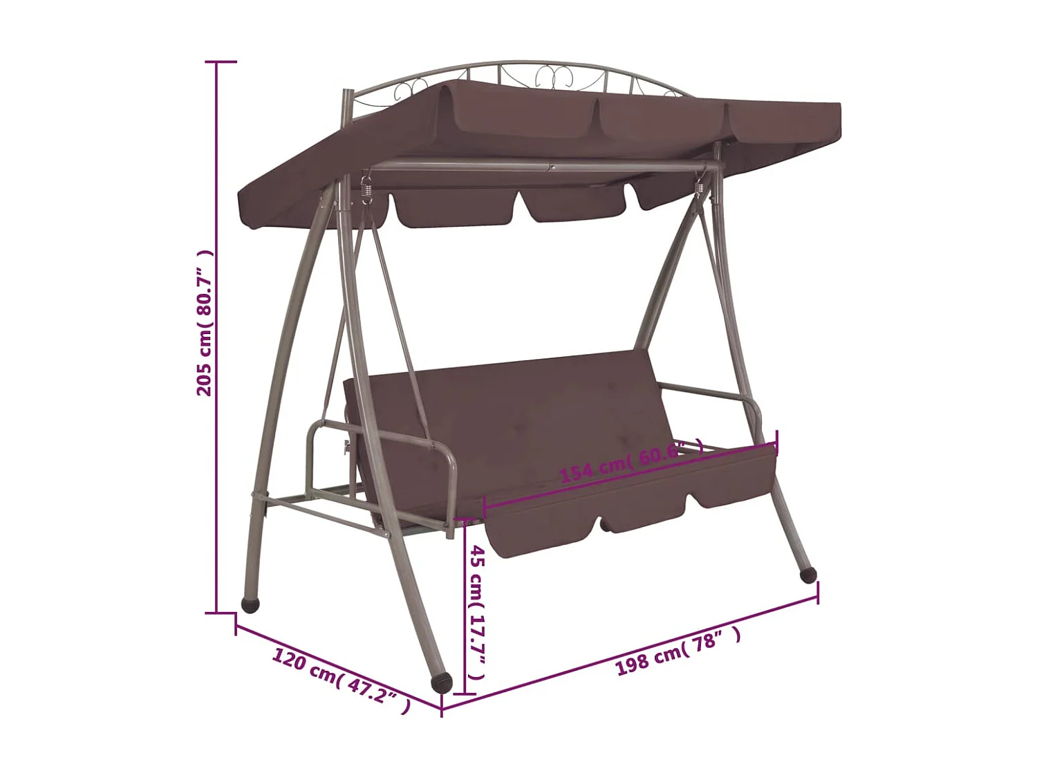 Balancelle convertible d'extérieur avec auvent Café