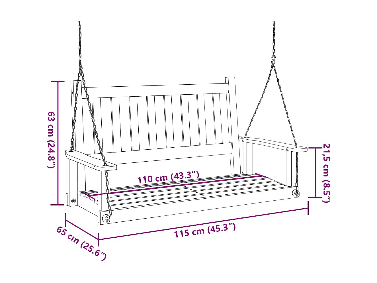 Banc de balançoire de jardin chaînes en métal bois massif sapin