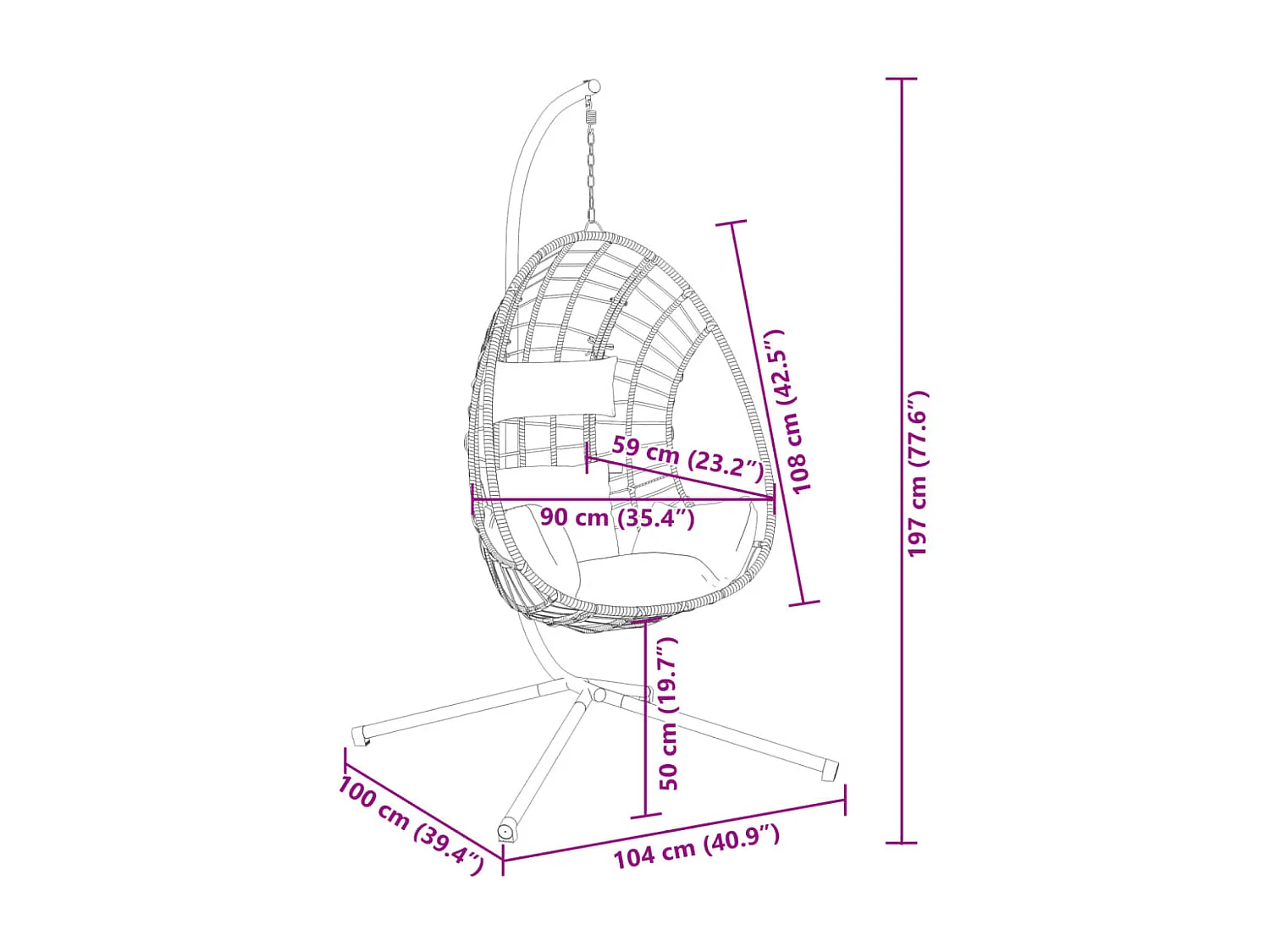 Egg hangstoel antraciet rotan en stalen onderstel