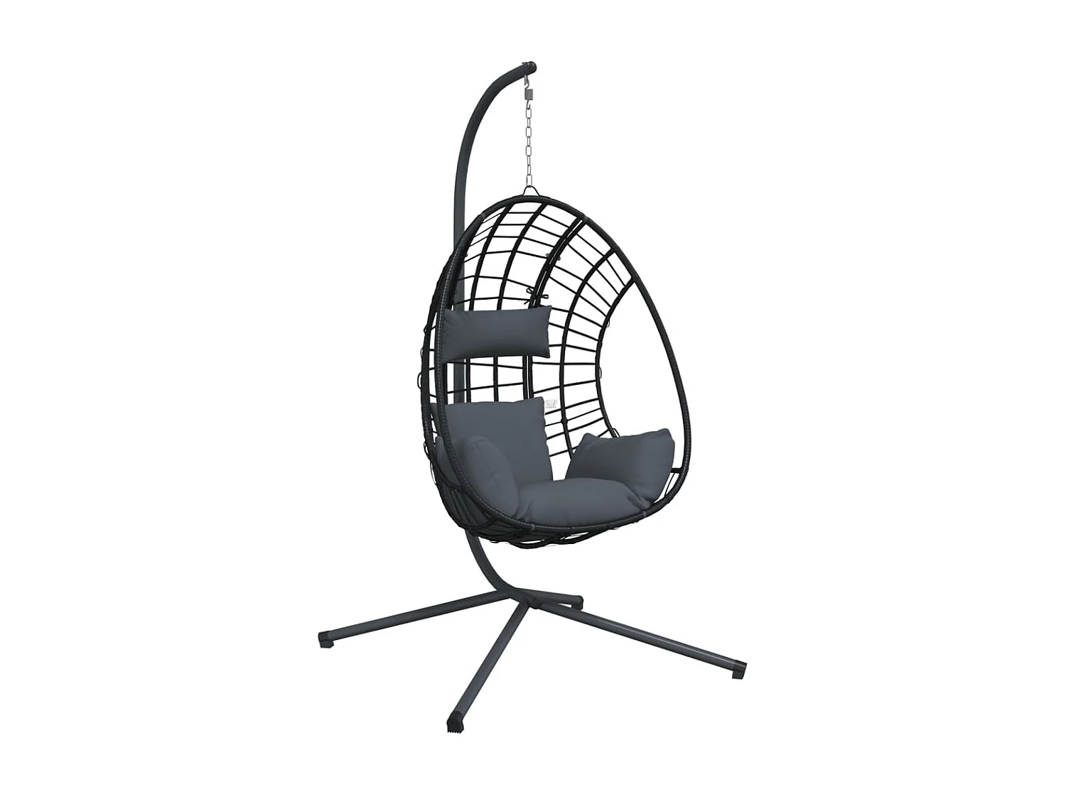 Chaise suspendue œuf support anthracite rotin et acier
