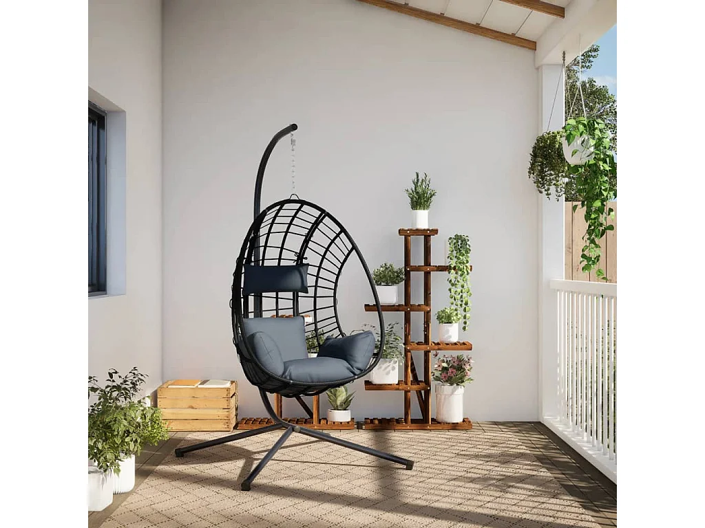 Chaise suspendue œuf support anthracite rotin et acier