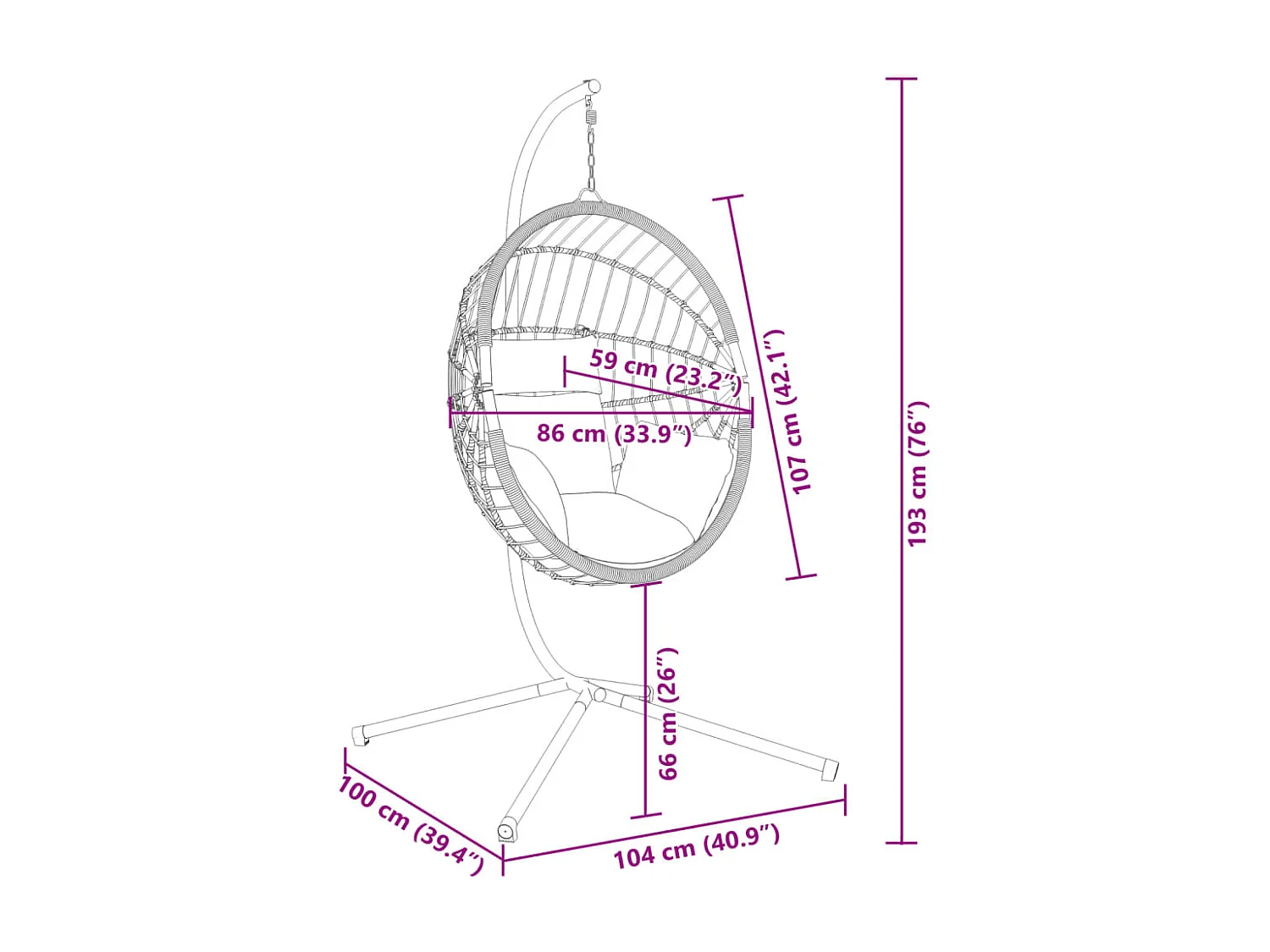 Poltroncina sospesa a forma di uovo con supporto antracite