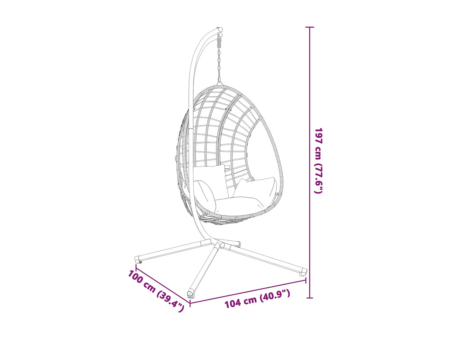 Suporte para cadeira suspensa oval em aço antracite