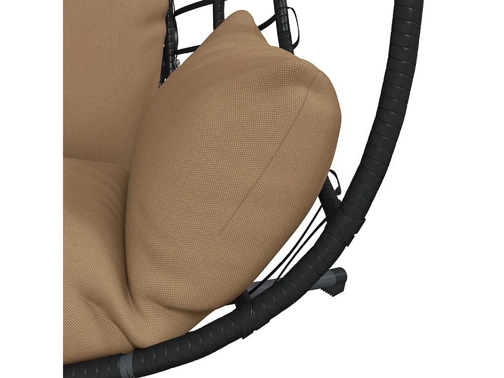 Eivormige hangstoel en taupe rotan en stalen steun