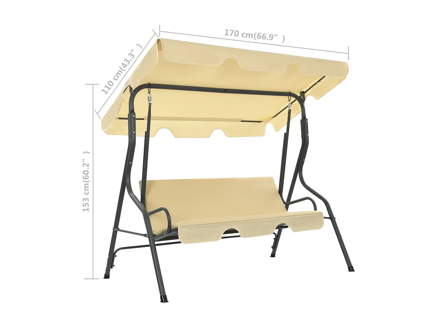 Balancelle de jardin Blanc crème 170 x 110 x 153 cm