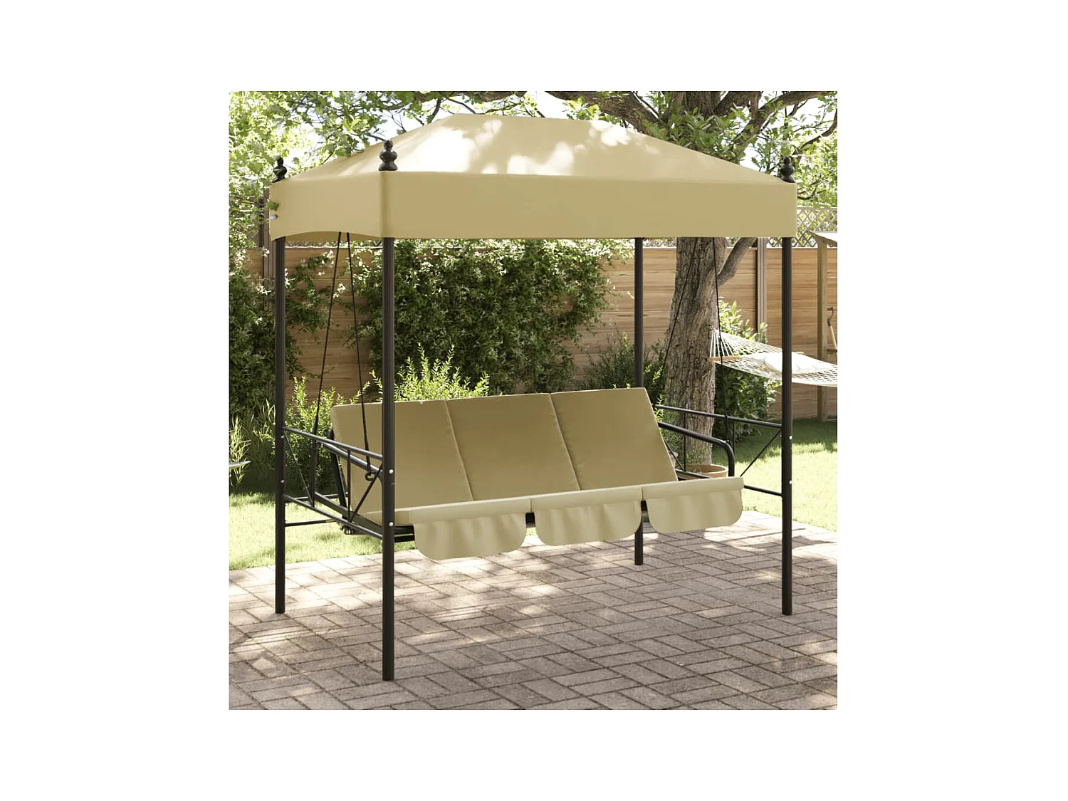 Balancelle de jardin avec auvent sable acier