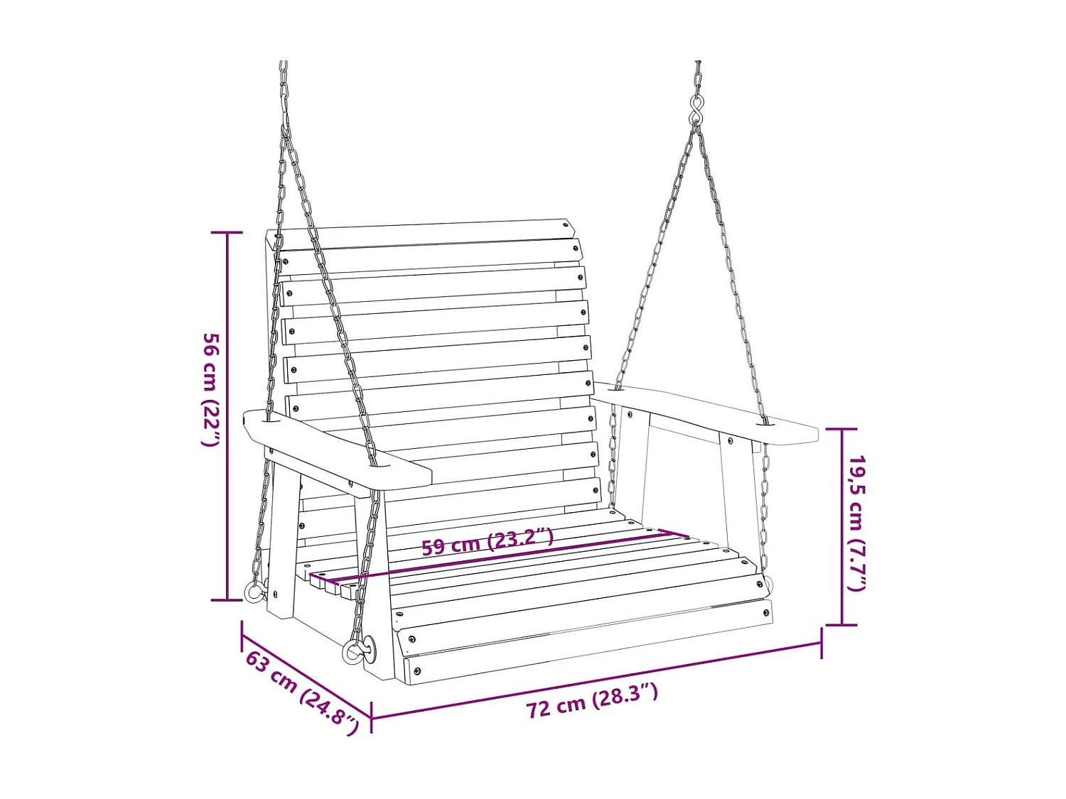 Chaise balançoire de jardin chaînes en métal bois massif sapin