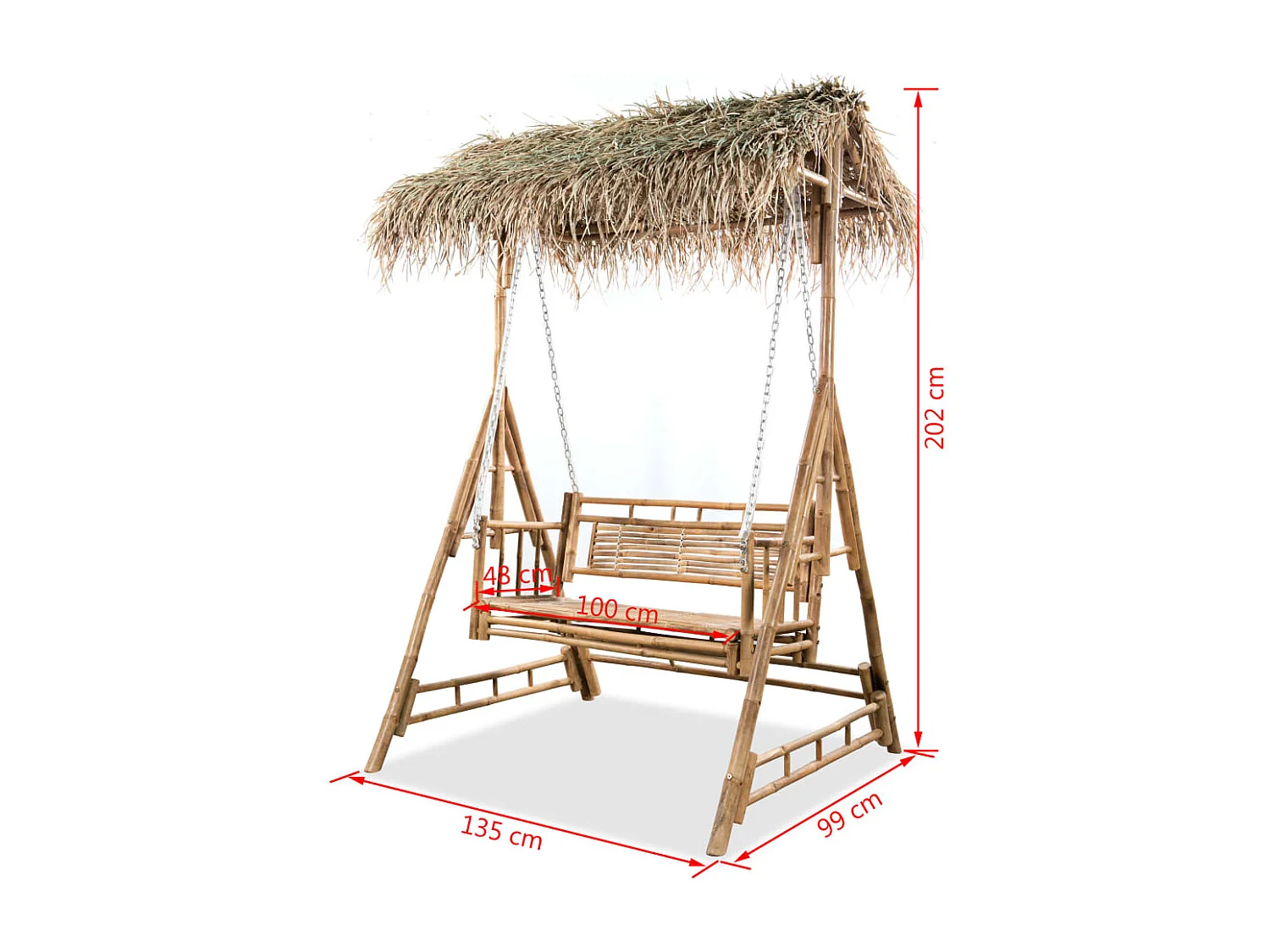Balancelle à 2 places avec feuilles de palmier Bambou 202 cm