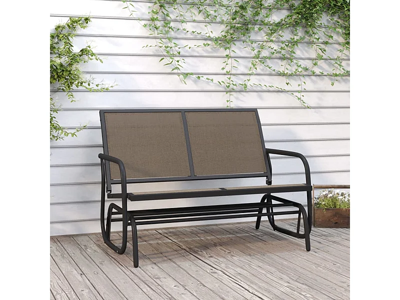 Banc oscillant de jardin marron 120,5x76x86,5cm textilène/acier