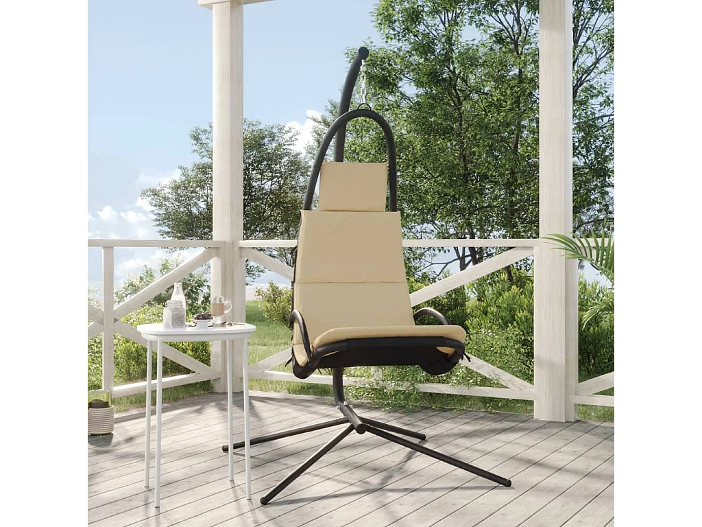 Chaise balançoire de jardin et coussin crème tissu Oxford/acier
