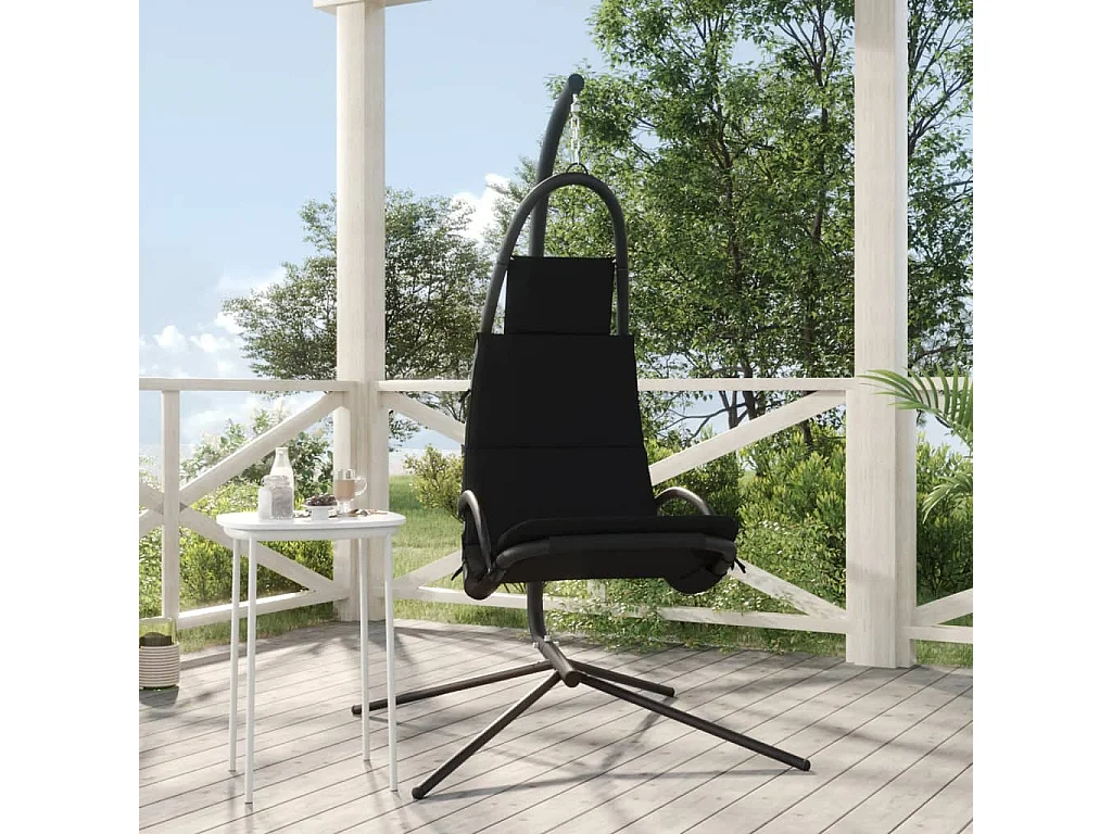 Chaise balançoire de jardin et coussin noir tissu Oxford/acier