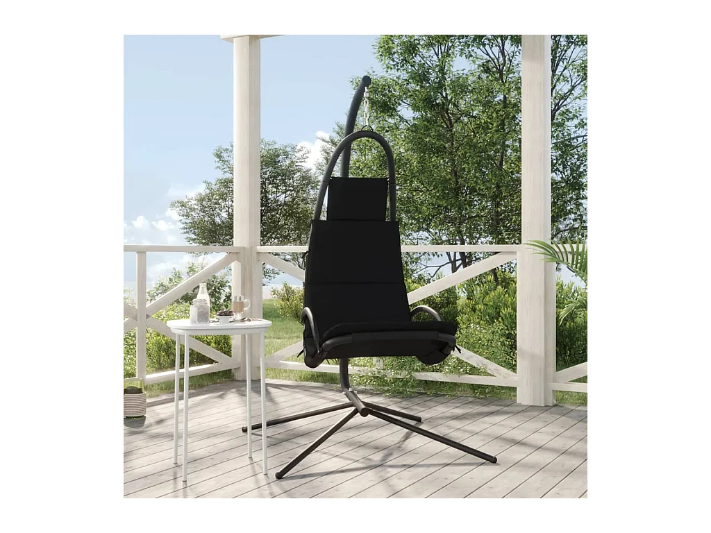 Chaise balançoire de jardin et coussin noir tissu Oxford/acier