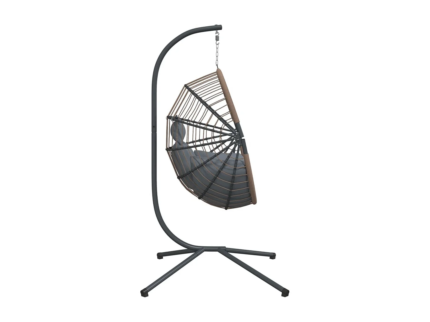 Silla colgante en forma de huevo y soporte de ratán de acero gris claro