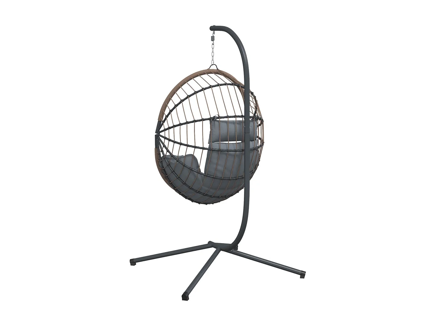 Silla colgante en forma de huevo y soporte de ratán de acero gris claro