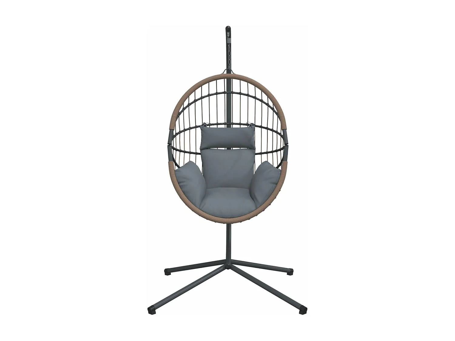 Chaise suspendue forme d'œuf et support gris clair rotin acier