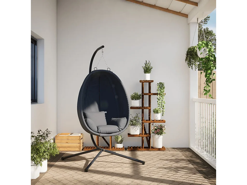 Poltroncina sospesa a forma di uovo con supporto antracite