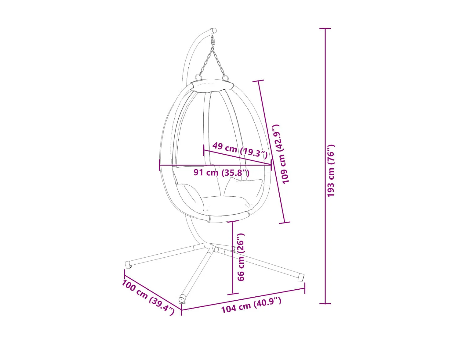 Chaise suspendue en forme d'œuf avec support anthracite