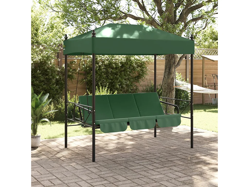 Balancelle de jardin avec auvent vert acier