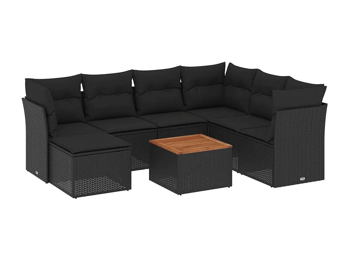 8 pcs conjunto sofás de jardim com almofadões vime PE preto
