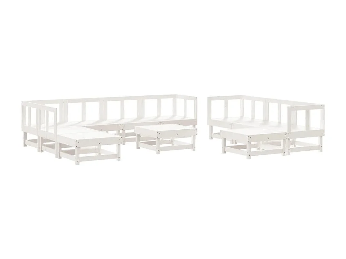 Salon de jardin 11 pcs Blanc Bois de pin massif