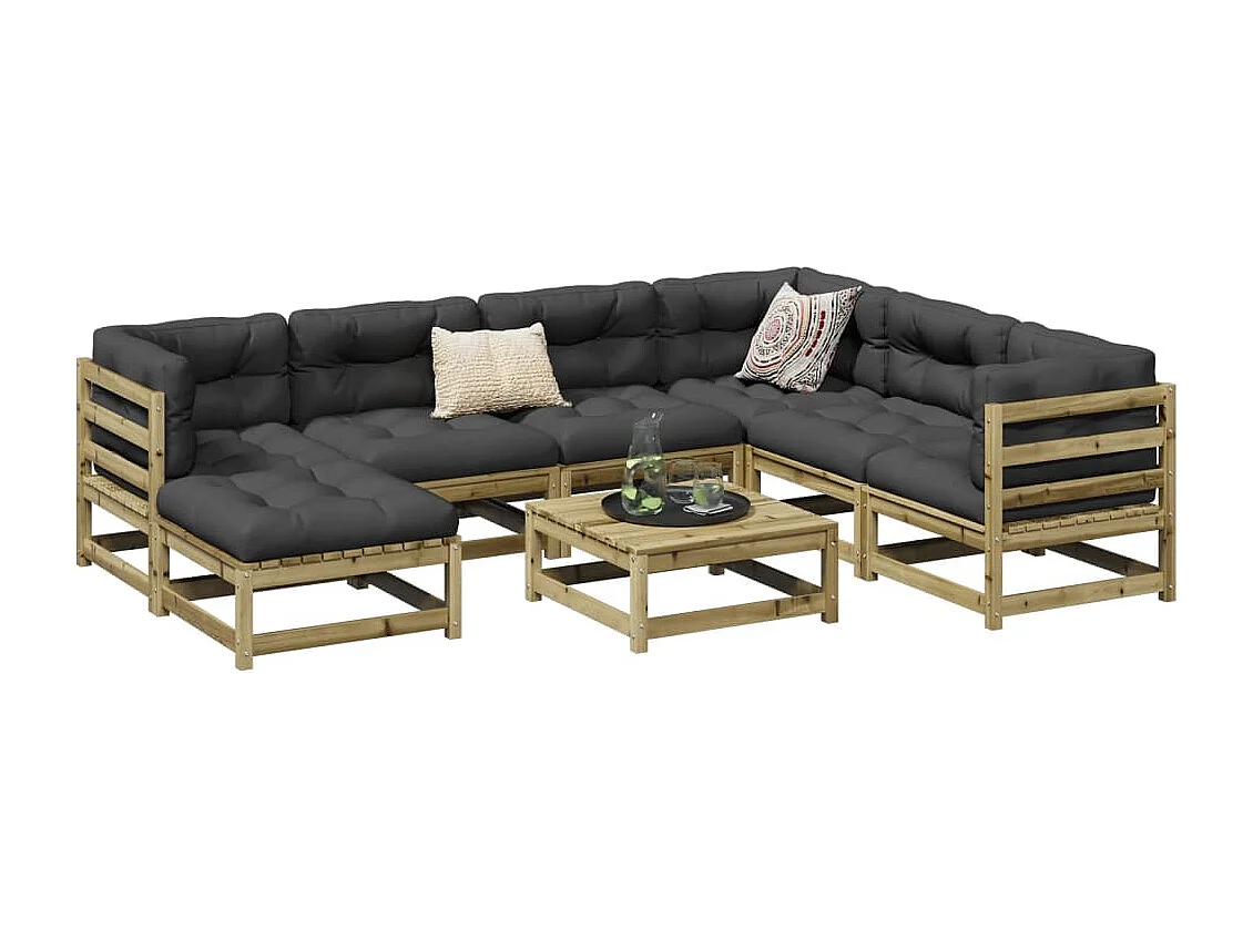 Salon de jardin 8 pcs avec coussins bois de pin imprégné