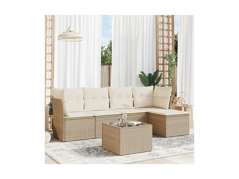 Juego de sofás jardín con cojines 6 pzas ratán sintético beige
