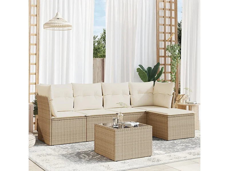 Salon de jardin avec coussins 6 pcs beige résine tressée