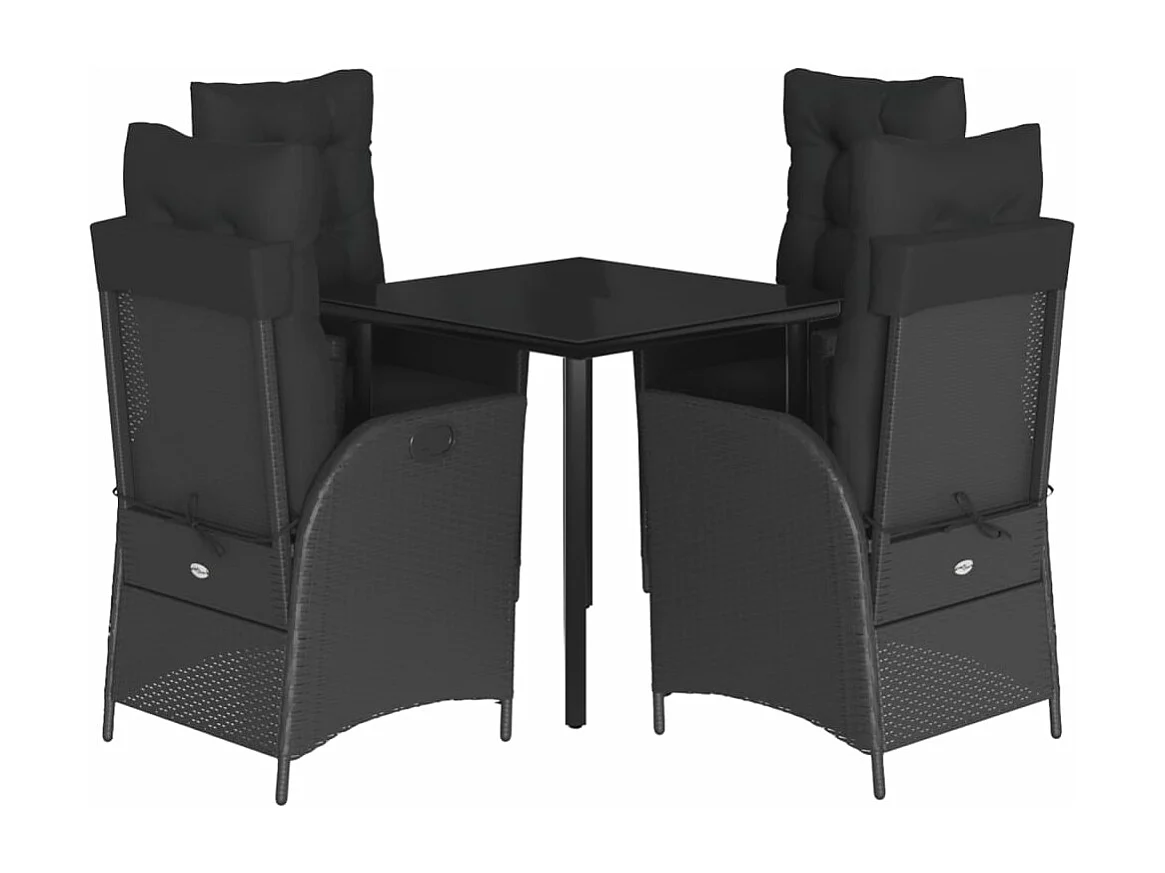 Ensemble à manger de jardin coussins 5pcs Noir Résine tressée