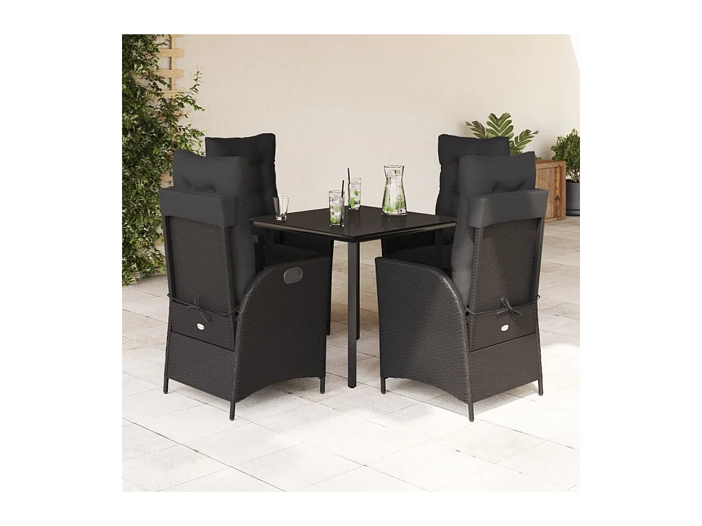Ensemble à manger de jardin coussins 5pcs Noir Résine tressée