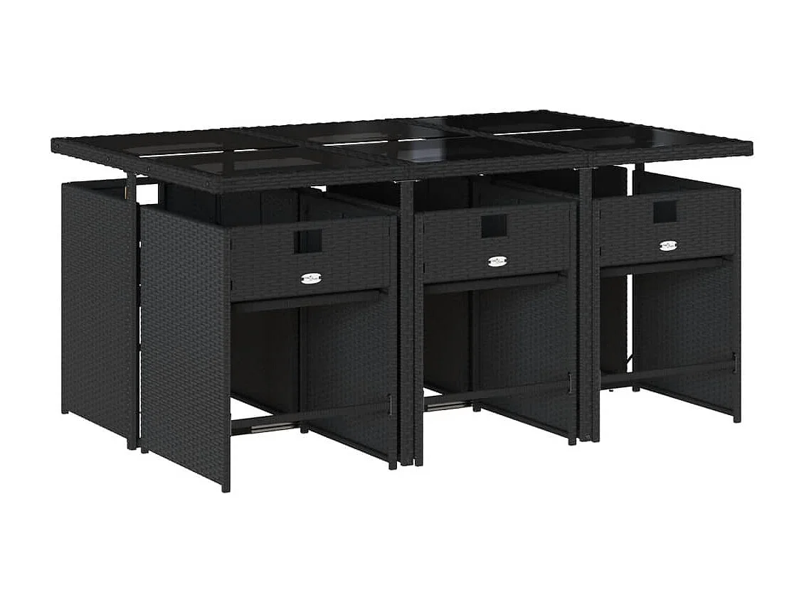 7 pcs conjunto de jantar p/ jardim c/ almofadões vime PE preto