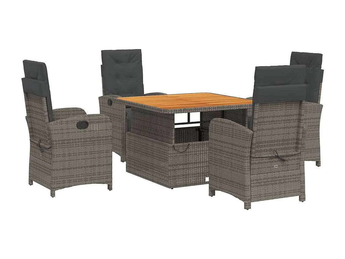 Set da Pranzo da Giardino 5 pz con Cuscini in Polyrattan Grigio