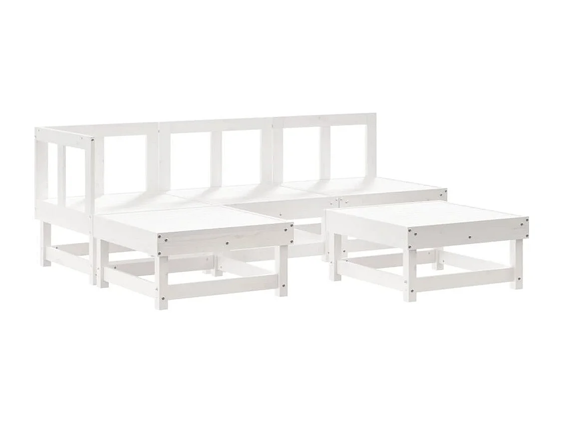 Salon de jardin 5 pcs blanc bois massif de pin