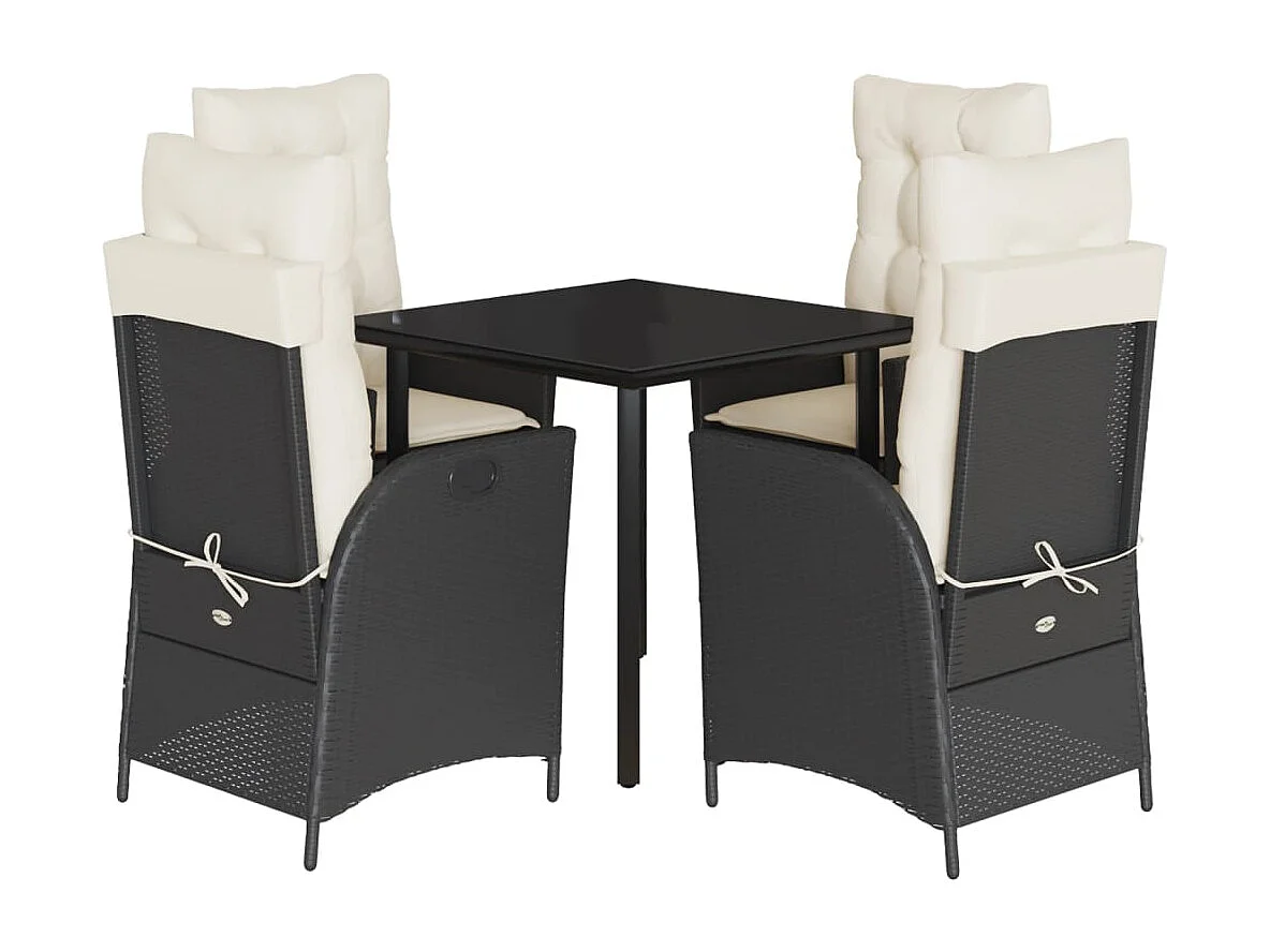 Ensemble à manger de jardin coussins 5pcs Noir Résine tressée