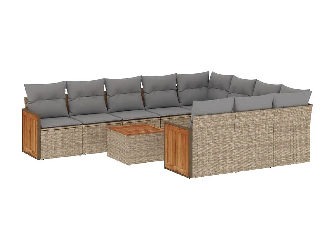 Salon de jardin 11 pcs avec coussins beige résine tressée