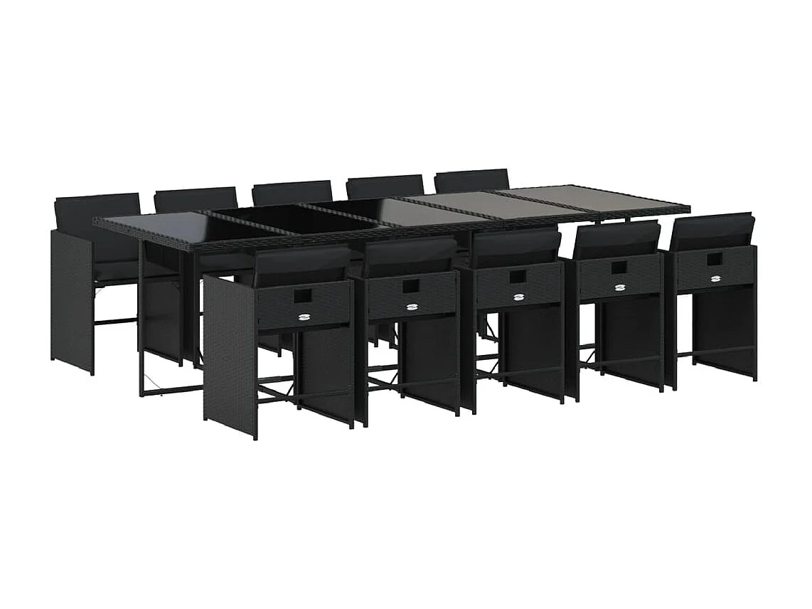 Set de comedor jardín 11 pzas con cojines ratán sintético negro