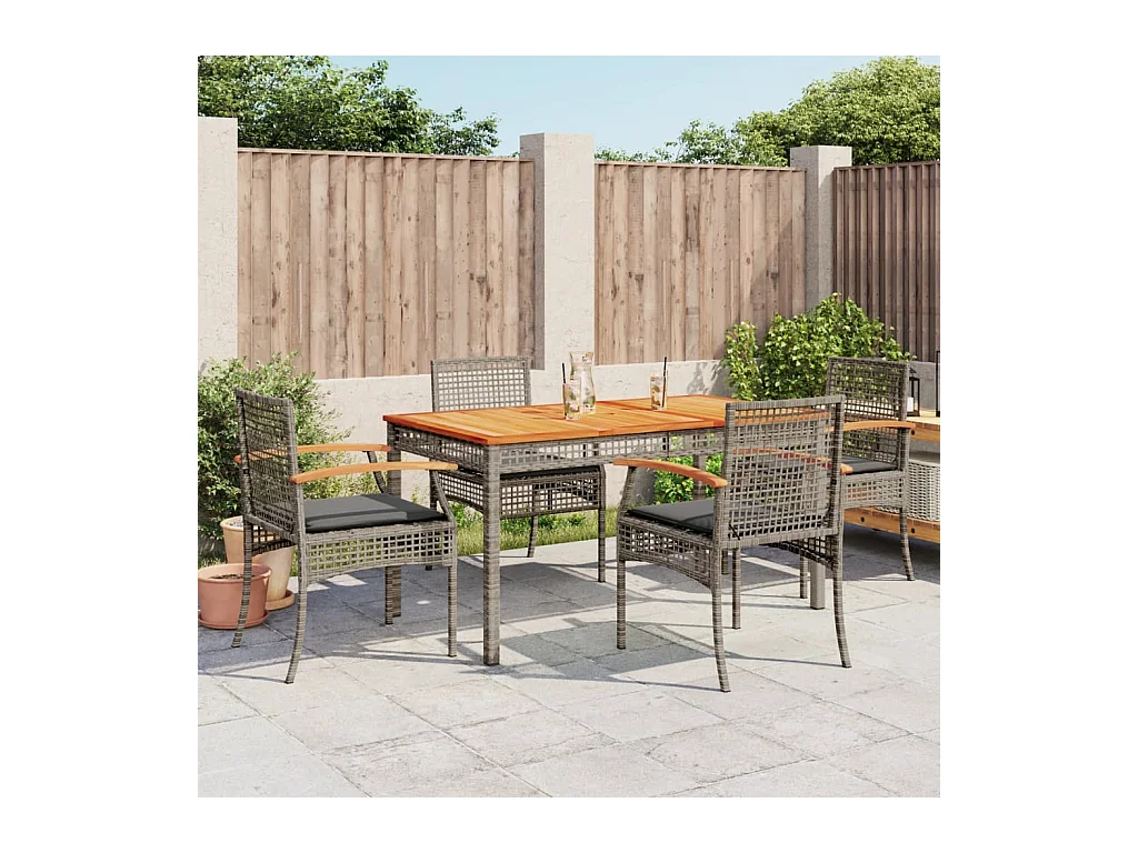 Set da Pranzo da Giardino 5 pz con Cuscini in Polyrattan Grigio