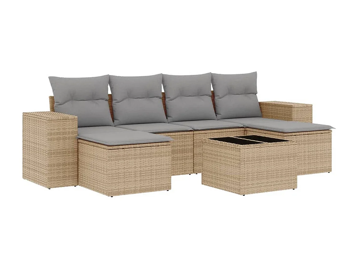 Salon de jardin avec coussins 7 pcs beige résine tressée
