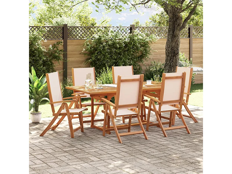 Set Pranzo da Giardino 7pz Legno Massello di Acacia e Textilene