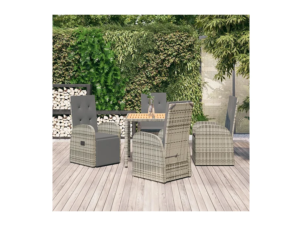 Ensemble à manger de jardin 5 pcs coussins gris résine tressée