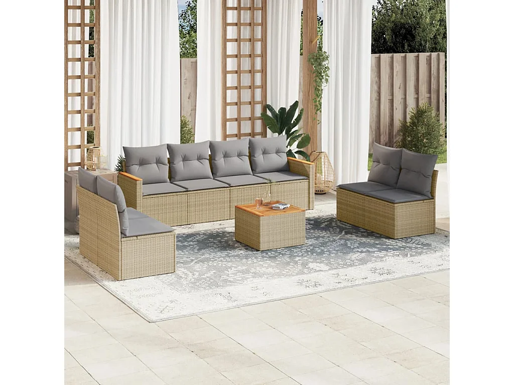Salon de jardin avec coussins 9pcs mélange beige résine tressée