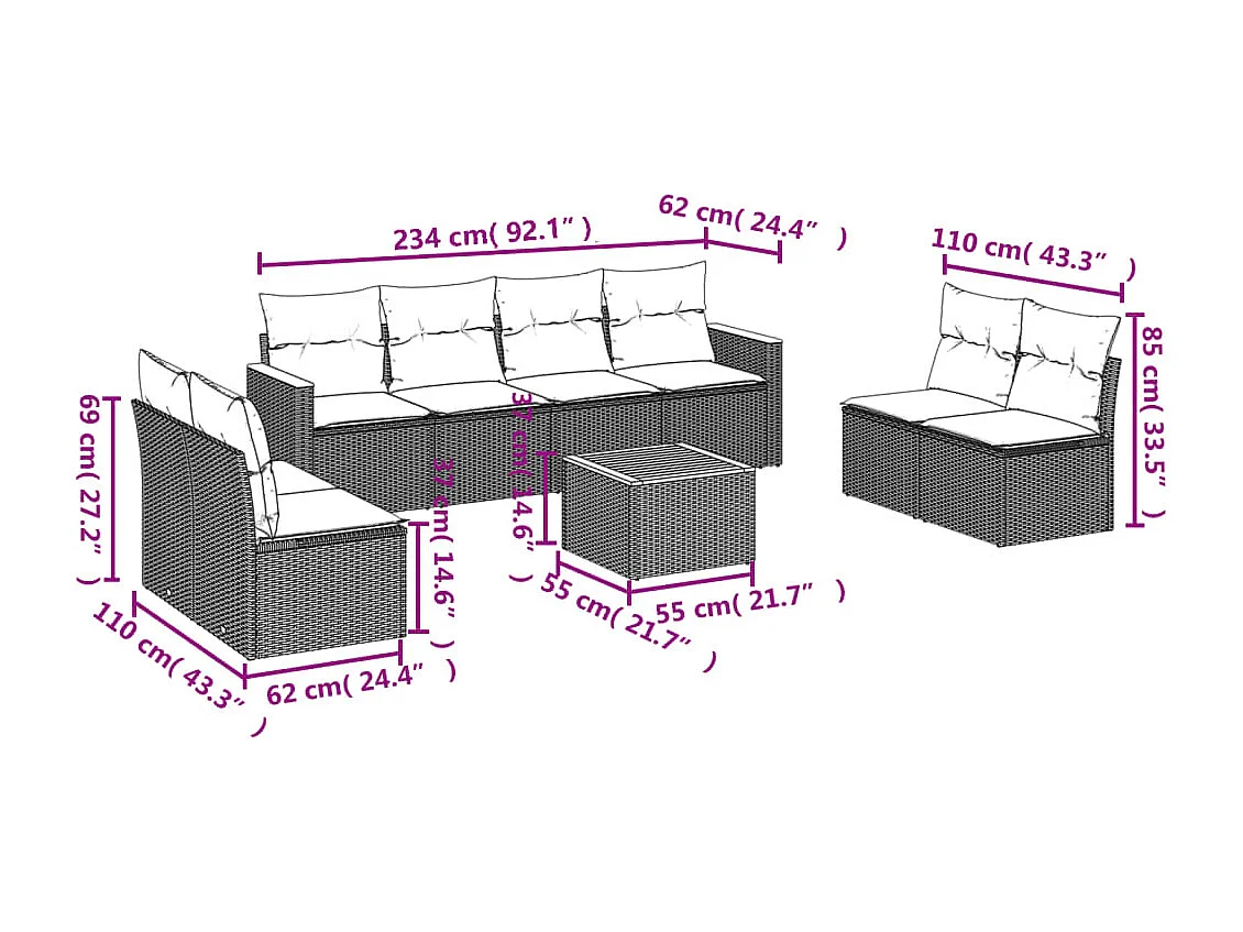 Salon de jardin avec coussins 9pcs mélange beige résine tressée